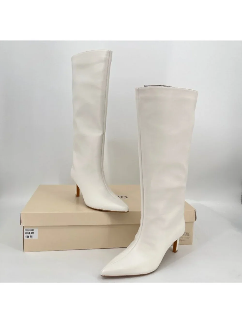 On 34th Rachelle Stovepipe Boots Bone 10M Faux Leather Pointed Toe Kitten Heel